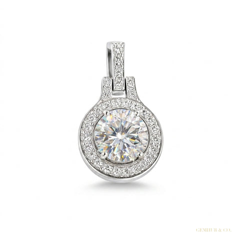 6.60 ct DEW Certified F VS1 White Moissanite Pendant in Gold Vermeil – Gift for Her – white background main image