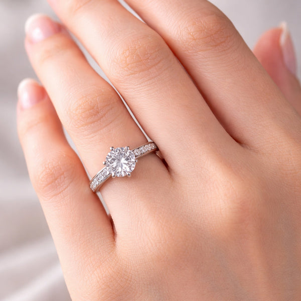 3.20 ct DEW Certified Round Cut White Moissanite Solitaire Ring 18K Gold Plated