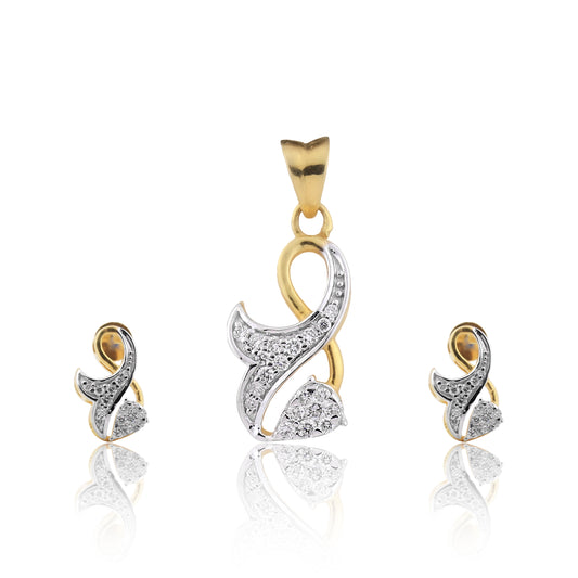Curvy Leaf Design Diamond Pendant Set
