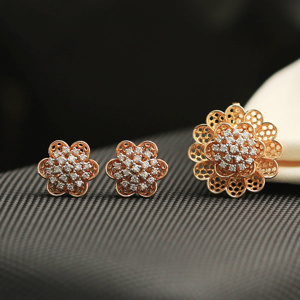 0.59 Ct. IGI Certified 18KT Rose Gold Natural Diamond Pendant And Earrings Set