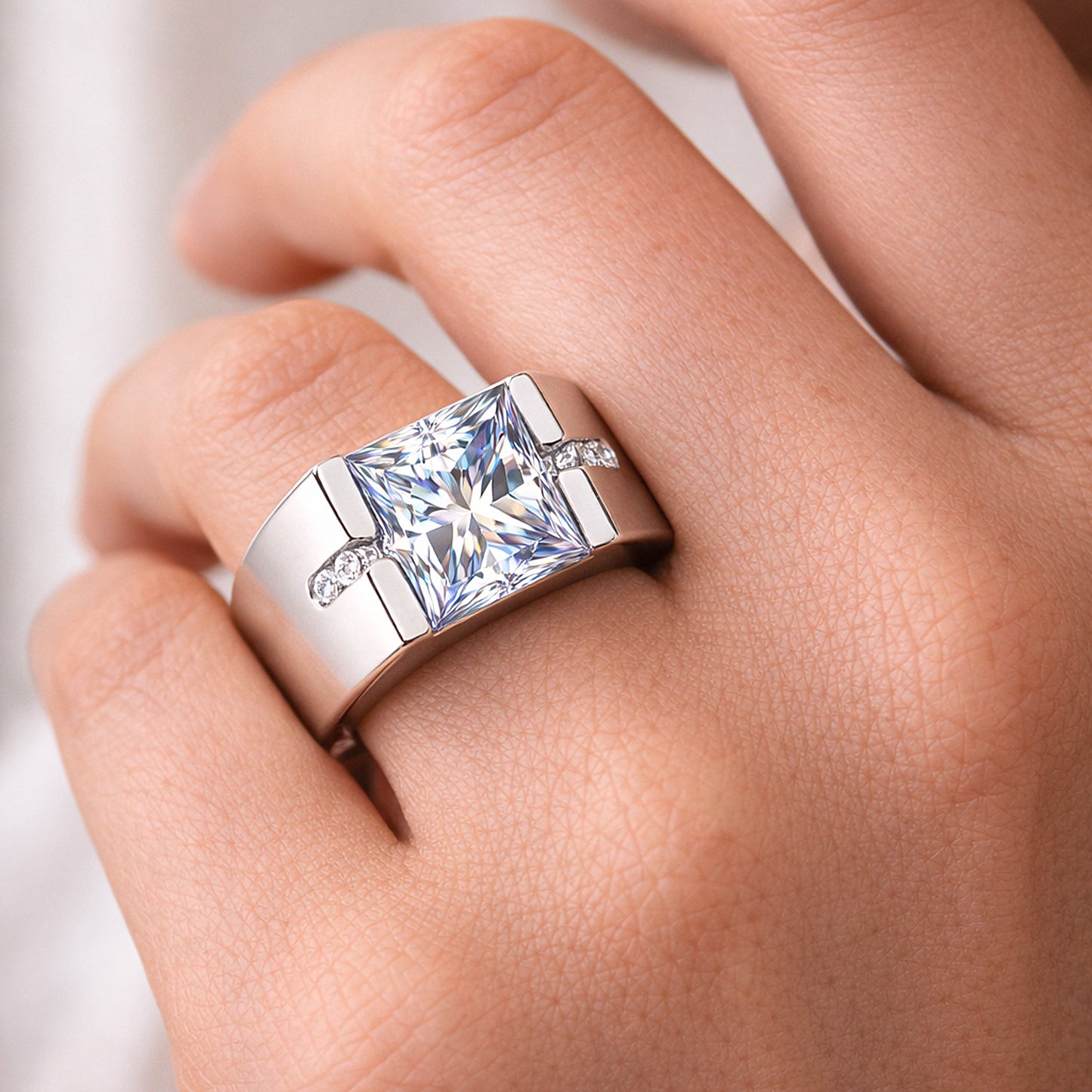 15.80 ct DEW Princess Cut Blue Moissanite Ring for Men in – Statement 18K Gold Plated V 18K Gold Plated