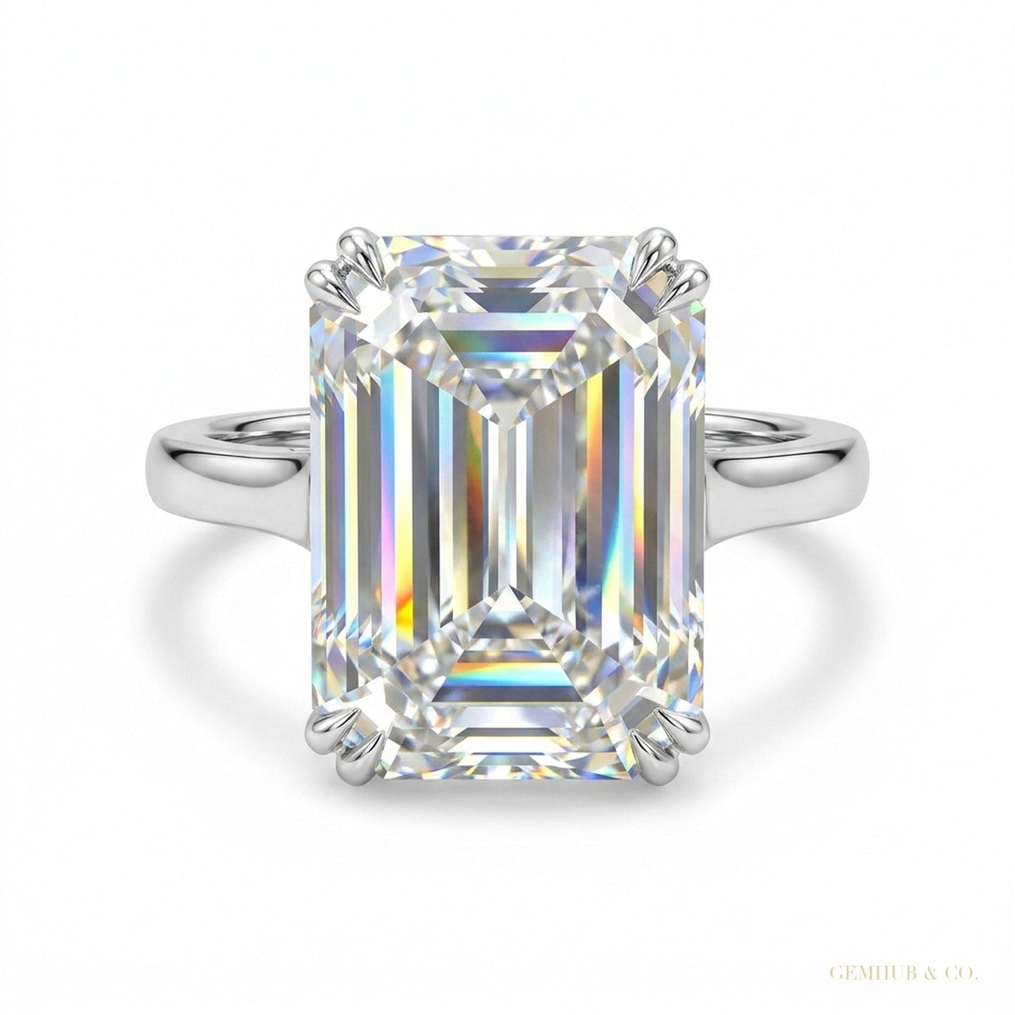 7.10 ct DEW Emerald Cut Moissanite Ring Wedding Gift for Her July Special 18K Gold Plat 18K Gold Plated – white background main image