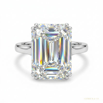 7.10 ct DEW Emerald Cut Moissanite Ring Wedding Gift for Her July Special 18K Gold Plated