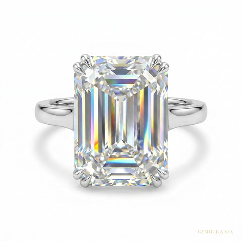 7.10 ct DEW Emerald Cut Moissanite Ring Wedding Gift for Her July Special 18K Gold Plat 18K Gold Plated – white background main image