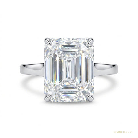 7.10 Cts Certified Emerald Cut Solitaire White Moissanite Ring 18K Gold Plated Verm 18K Gold Plated – white background main image