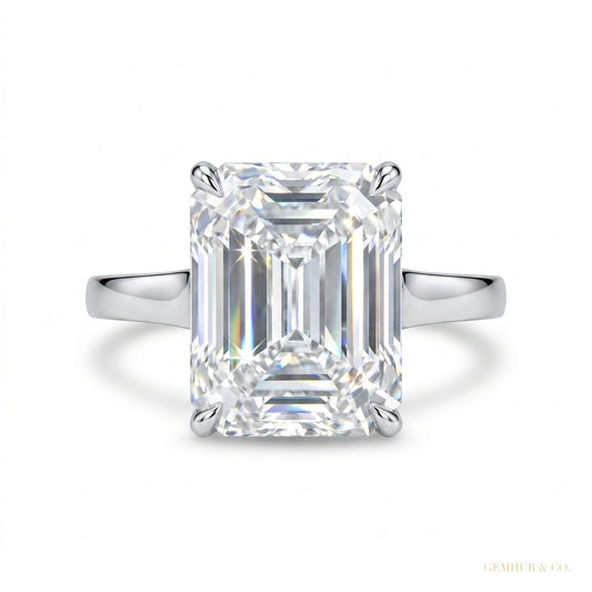 7.10 Cts Certified Emerald Cut Solitaire White Moissanite Ring 18K Gold Plated Verm 18K Gold Plated – white background main image