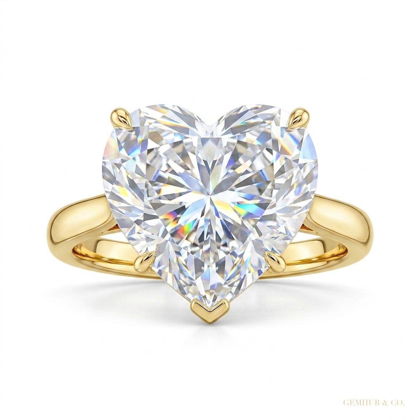 7.25 ct DEW Heart Cut White Moissanite Solitaire Ring in – Romantic Gift 18K Gold Plate 18K Gold Plated – white background main image
