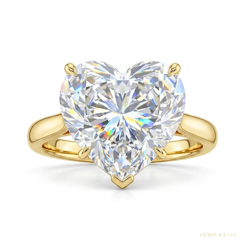 7.25 ct DEW Heart Cut White Moissanite Solitaire Ring in – Romantic Gift 18K Gold Plate 18K Gold Plated – white background main image