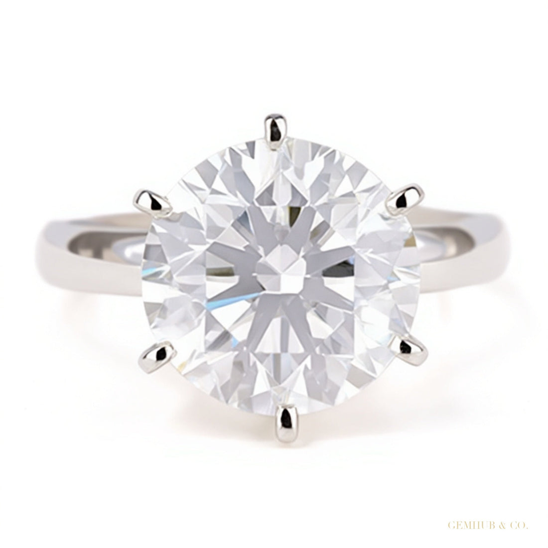 7.50 ct DEW Certified White Moissanite Solitaire Ring in – Gift for Wife 18K Gold Plated – white background main image