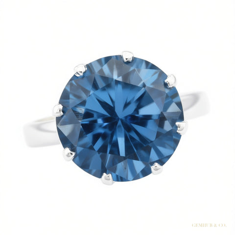 7.75ct VS1 Blue Moissanite Ring Certified Gift For Love 18K Gold Plated – white background main image