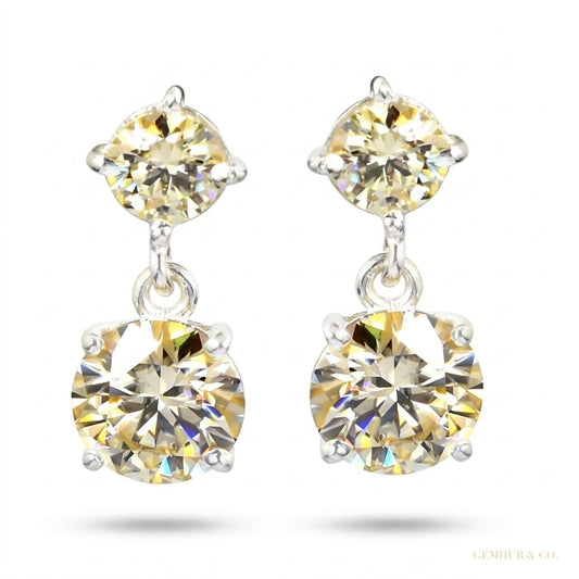 7 ct DEW Certified Champagne Moissanite Solitaire Earrings In Gold Vermeil – white background main image