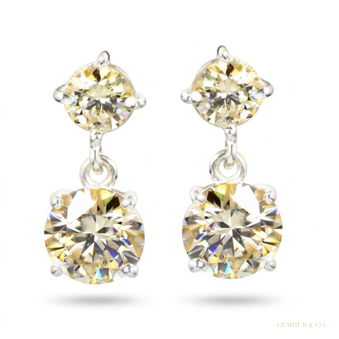 7.00 ct DEW Certified Champagne Moissanite Earrings in Gold Vermeil For Wedding – white background main image