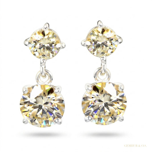 7.00 ct DEW Certified Champagne Moissanite Earrings in Gold Vermeil For Wedding – white background main image