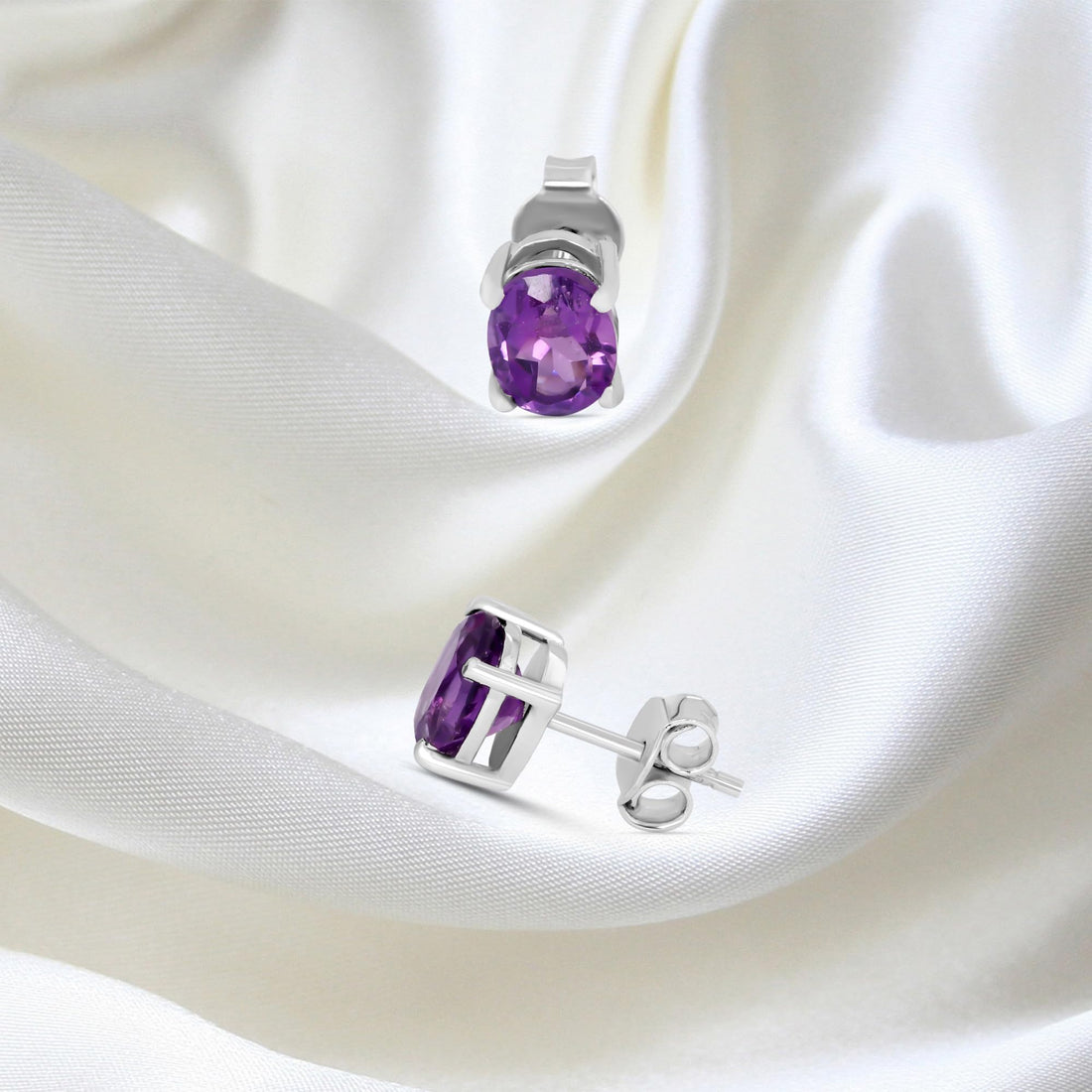 GEMHUB 925 Sterling Silver Gemstone Stud Earrings - Purple Amethyst 5.35 Ct