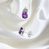 GEMHUB 925 Sterling Silver Gemstone Stud Earrings - Purple Amethyst 5.35 Ct