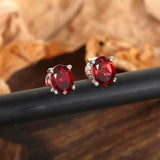 GEMHUB 925 Sterling Silver Gemstone Stud Earrings - Red Garnet 5.90 Ct