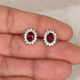 GEMHUB 925 Sterling Silver Gemstone Stud Earrings - Red Garnet 7.35 Ct