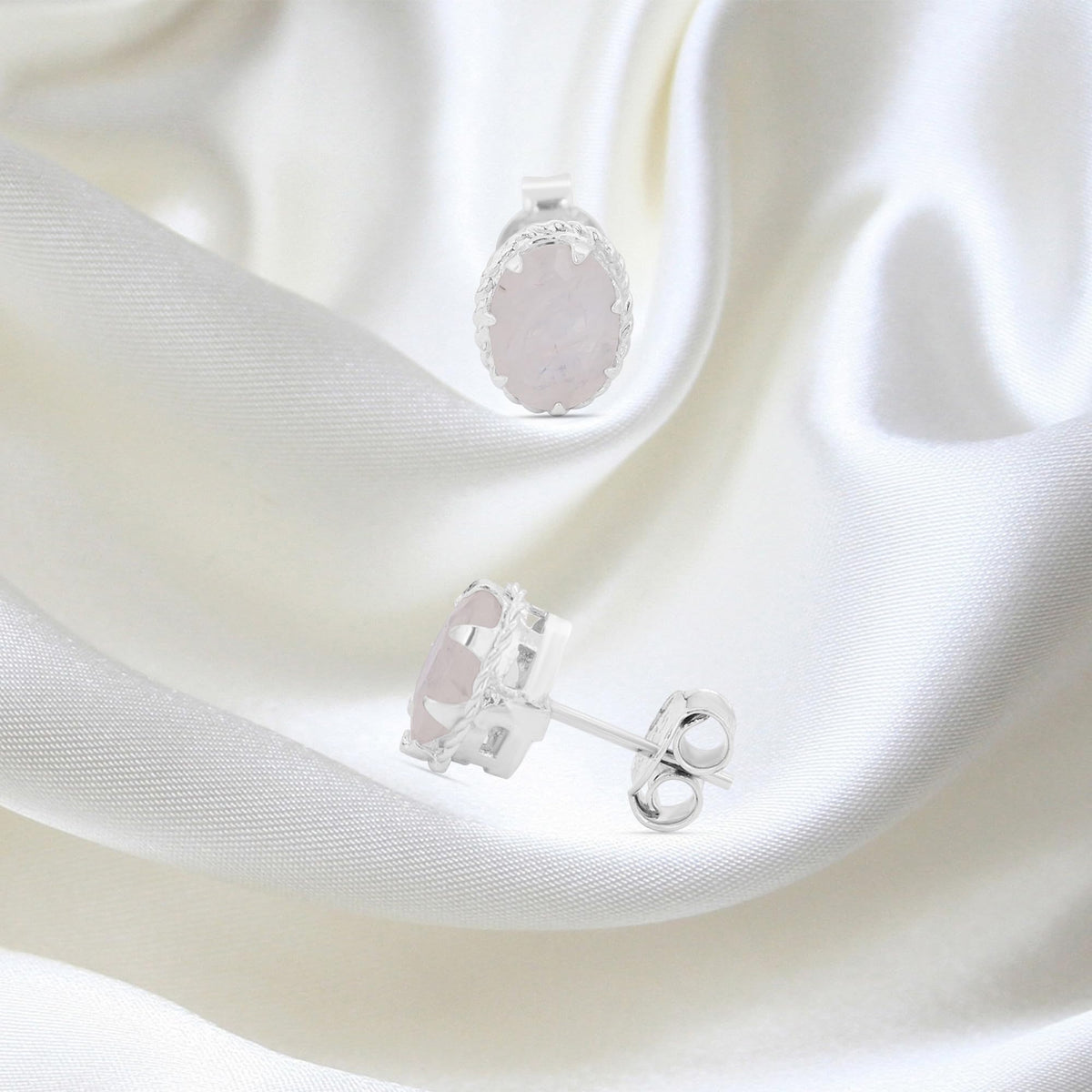 GEMHUB 925 Sterling Silver Gemstone Stud Earrings - White Moonstone 4.25 Ct