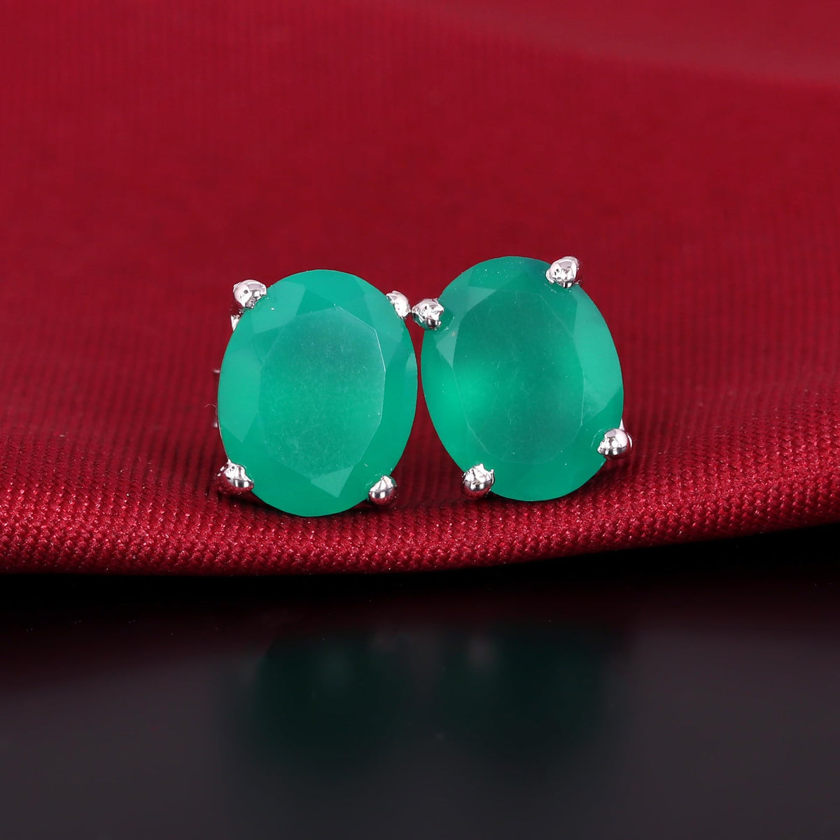GEMHUB 925 Sterling Silver Gemstone Stud Earrings - Green Onyx 5.60 Ct