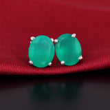 GEMHUB 925 Sterling Silver Gemstone Stud Earrings - Green Onyx 5.60 Ct