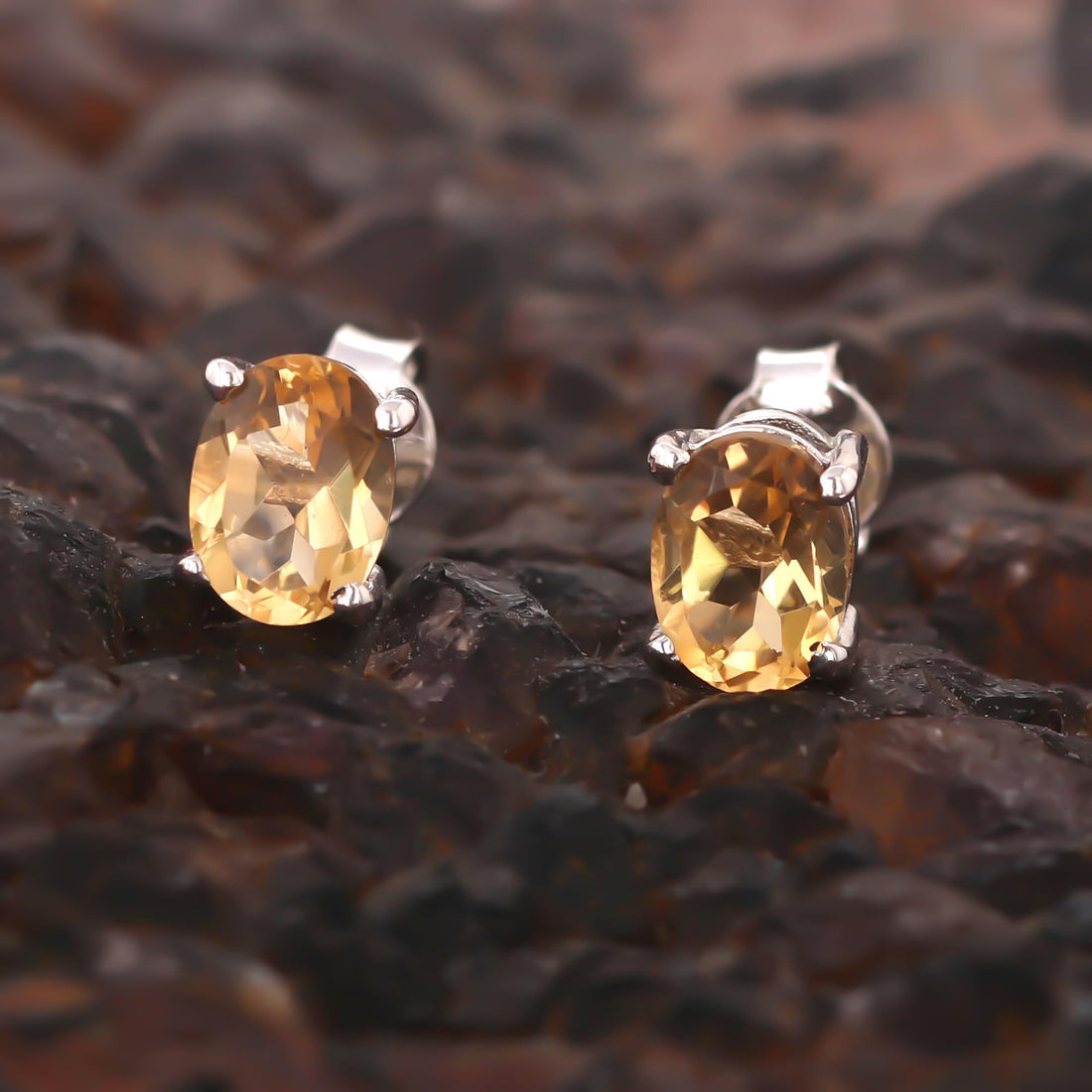 GEMHUB 925 Sterling Silver Gemstone Stud Earrings - Yellow Citrine 5.40 Ct
