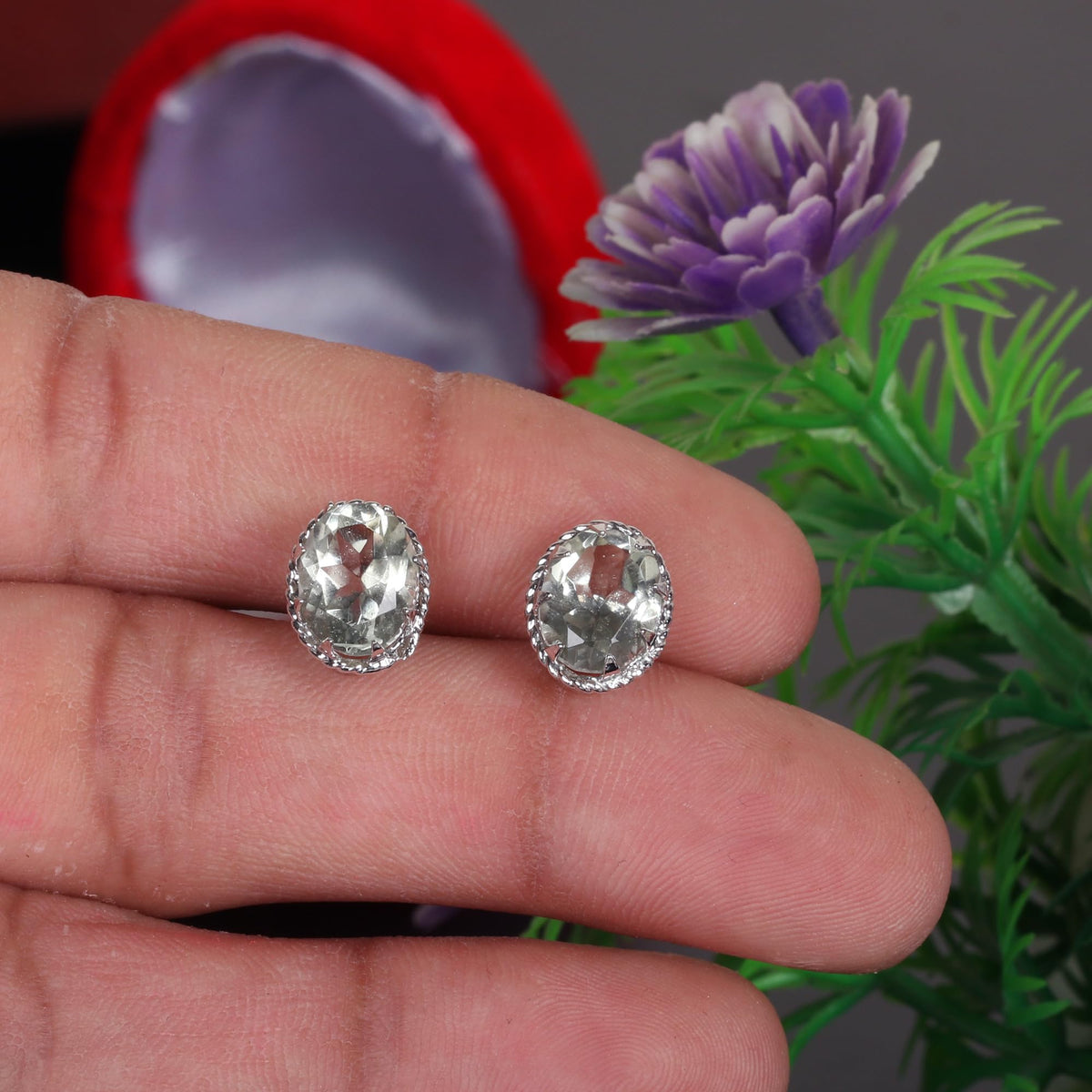 GEMHUB 925 Sterling Silver Gemstone Stud Earrings - Blue Aquamarine 5.35 Ct
