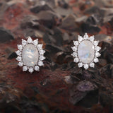 GEMHUB 925 Sterling Silver Gemstone Stud Earrings - White Moonstone 7.95 Ct