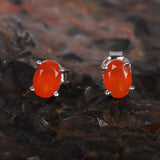 GEMHUB 925 Sterling Silver Gemstone Stud Earrings - Orange Carnelian 3.85 Ct