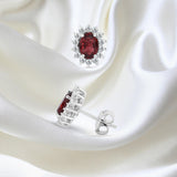 GEMHUB 925 Sterling Silver Gemstone Stud Earrings - Red Garnet 7.35 Ct