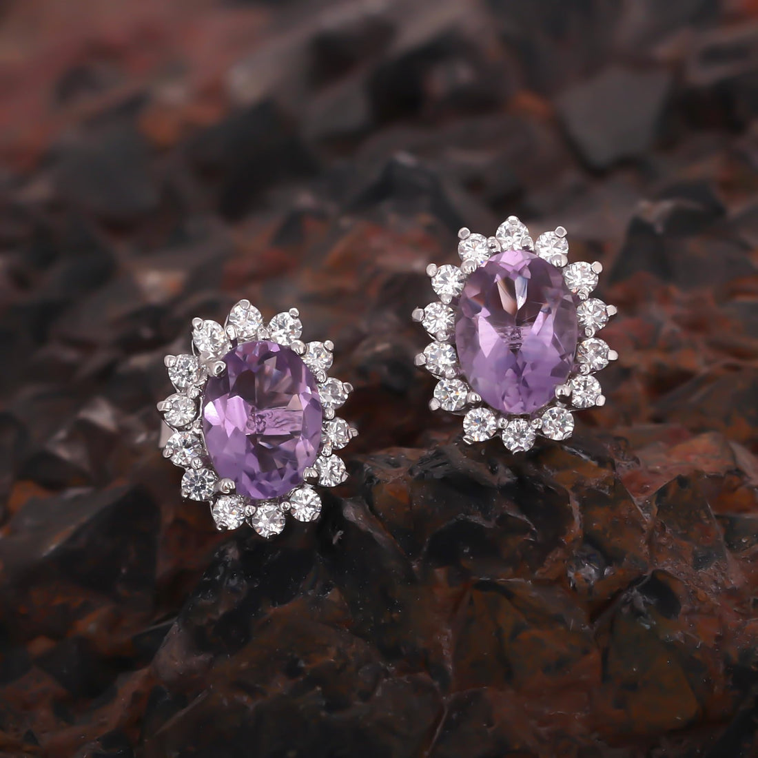 GEMHUB 925 Sterling Silver Gemstone Stud Earrings - Purple Amethyst 7.25 Ct