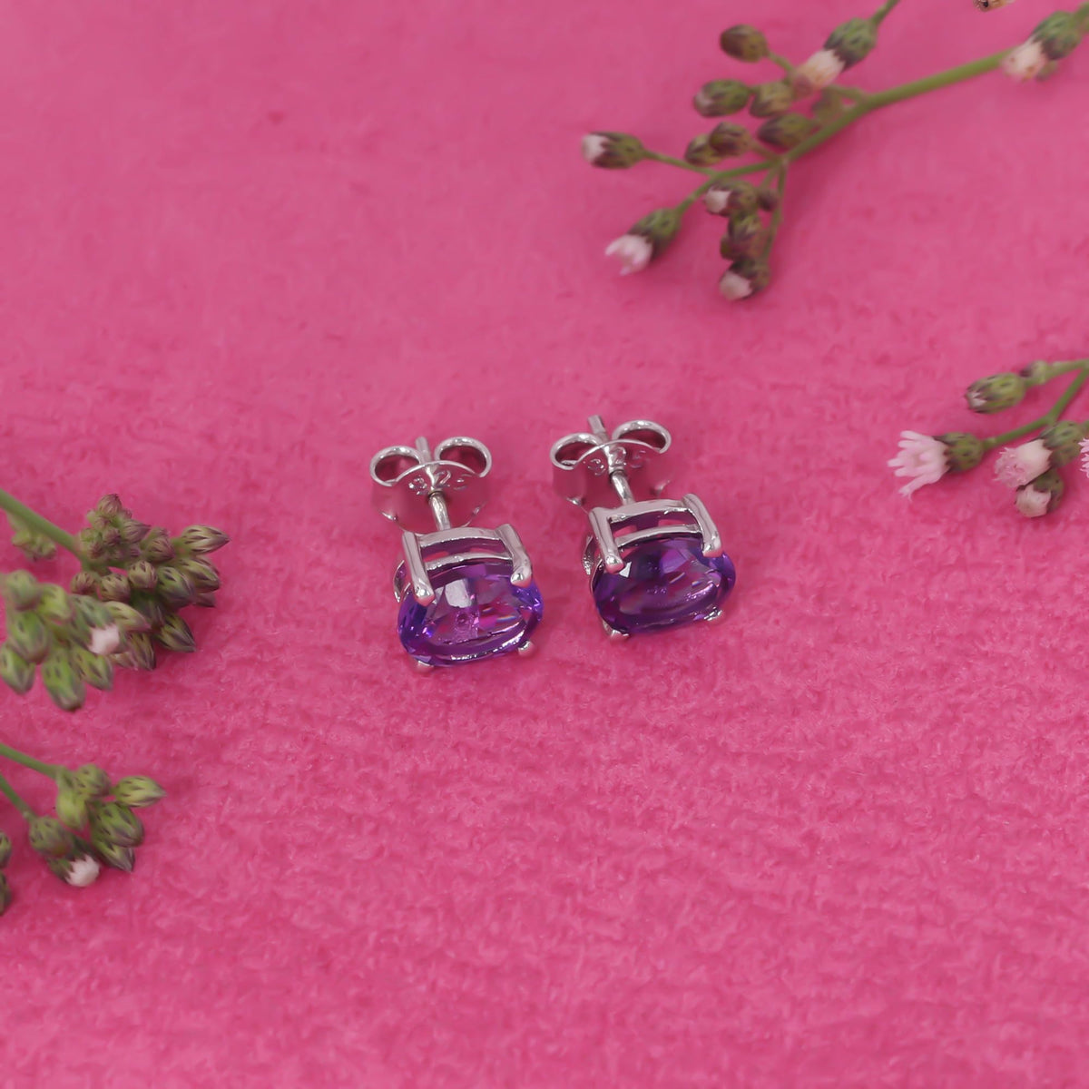 GEMHUB 925 Sterling Silver Gemstone Stud Earrings - Purple Amethyst 5.35 Ct