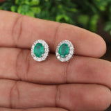 GEMHUB 925 Sterling Silver Gemstone Stud Earrings - Green Onyx 7.20 Ct