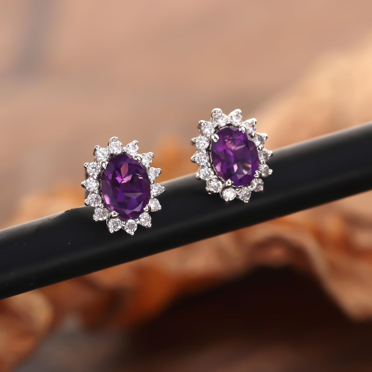 GEMHUB 925 Sterling Silver Gemstone Stud Earrings - Purple Amethyst 8.55 Ct