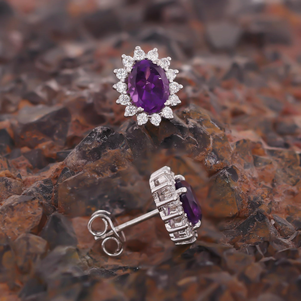 GEMHUB 925 Sterling Silver Gemstone Stud Earrings - Purple Amethyst 8.55 Ct