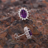 GEMHUB 925 Sterling Silver Gemstone Stud Earrings - Purple Amethyst 8.55 Ct