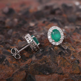 GEMHUB 925 Sterling Silver Gemstone Stud Earrings - Green Onyx 7.20 Ct