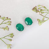 GEMHUB 925 Sterling Silver Gemstone Stud Earrings - Green Onyx 6.85 Ct