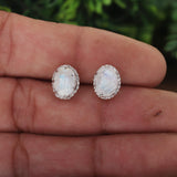 GEMHUB 925 Sterling Silver Gemstone Stud Earrings - White Moonstone 4.25 Ct