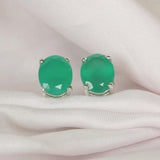GEMHUB 925 Sterling Silver Gemstone Stud Earrings - Green Onyx 6.85 Ct