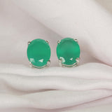 GEMHUB 925 Sterling Silver Gemstone Stud Earrings - Green Onyx 5.60 Ct