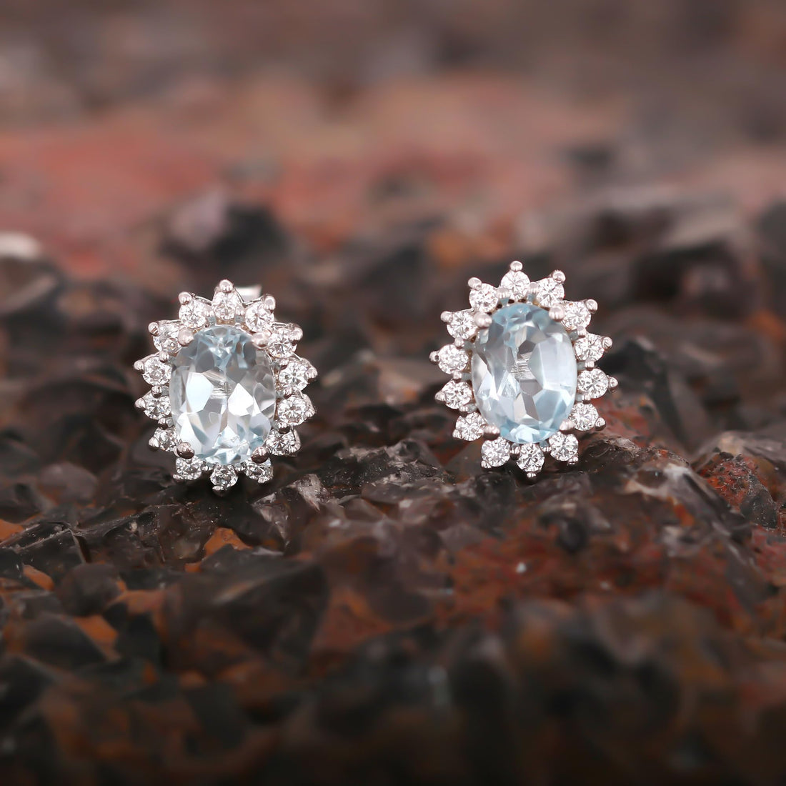 GEMHUB 925 Sterling Silver Gemstone Stud Earrings - Blue Aquamarine 8.85 Ct