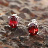 GEMHUB 925 Sterling Silver Gemstone Stud Earrings - Red Garnet 5.90 Ct