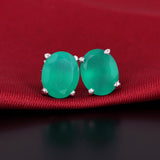 GEMHUB 925 Sterling Silver Gemstone Stud Earrings - Green Onyx 6.85 Ct