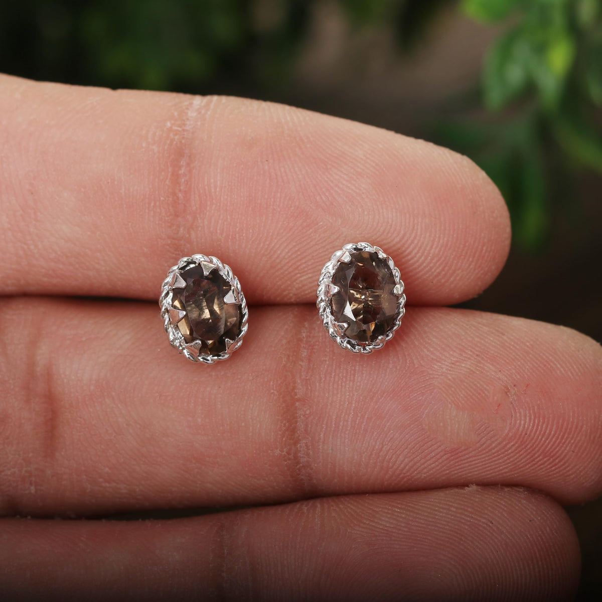 GEMHUB 925 Sterling Silver Gemstone Stud Earrings - Smoky Topaz 3.65 Ct