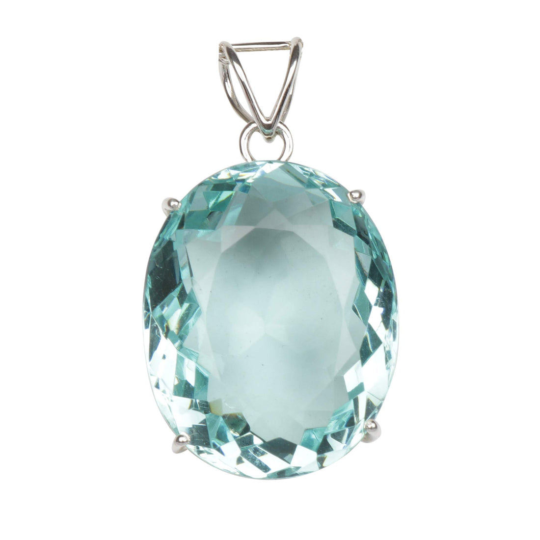 GEMHUB Sky Blue Aquamarine Oval 90 Ct lab-grown gemstone pendant in 925 sterling silver