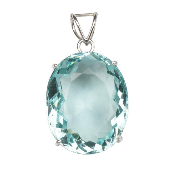 GEMHUB Sky Blue Aquamarine Oval 90 Ct natural gemstone pendant in 925 sterling silver