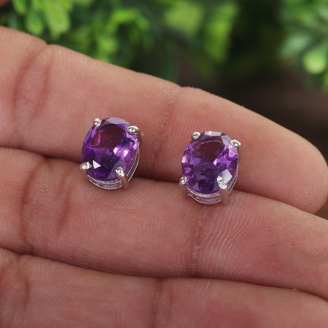 GEMHUB 925 Sterling Silver Gemstone Stud Earrings - Purple Amethyst 7.20 Ct