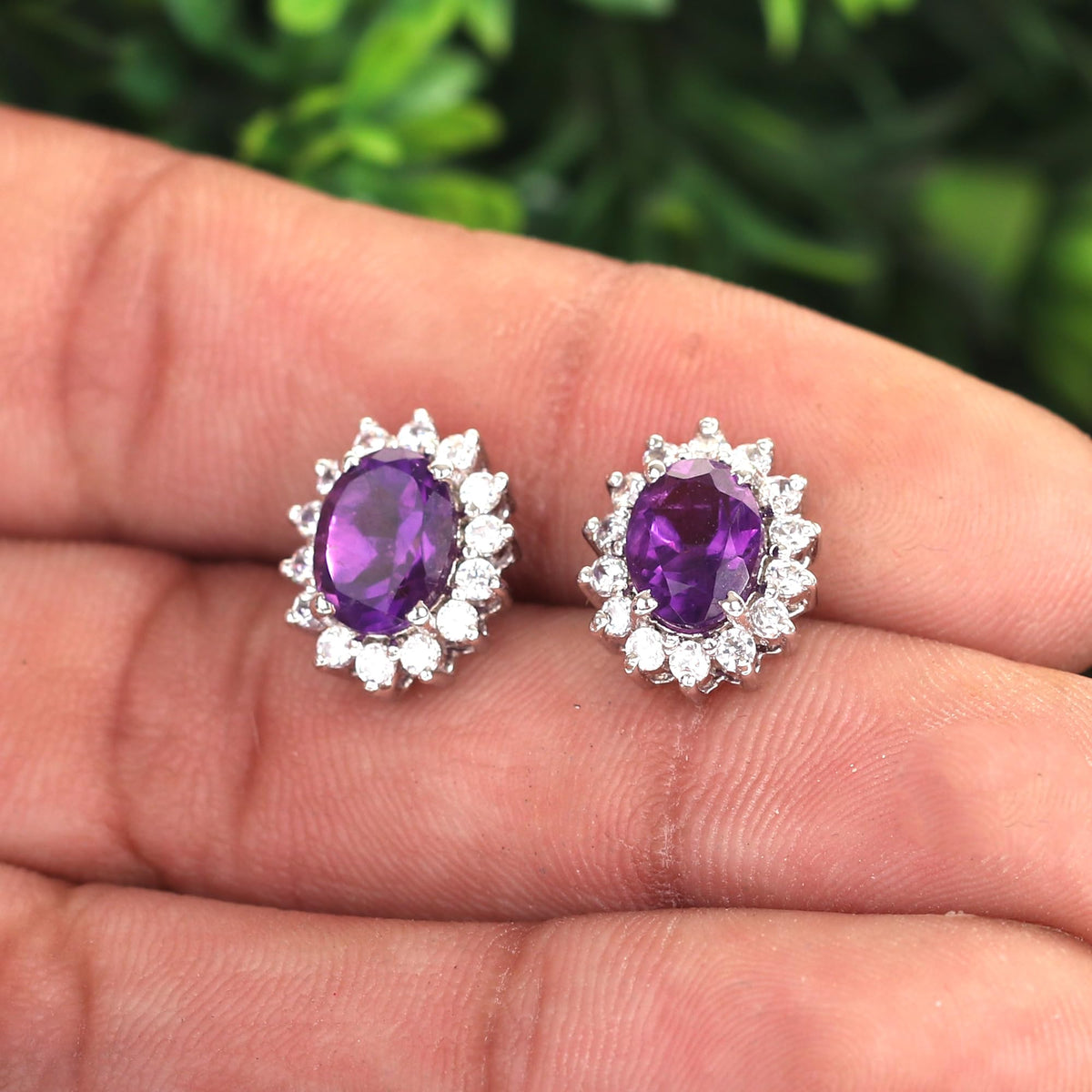 GEMHUB 925 Sterling Silver Gemstone Stud Earrings - Purple Amethyst 8.55 Ct