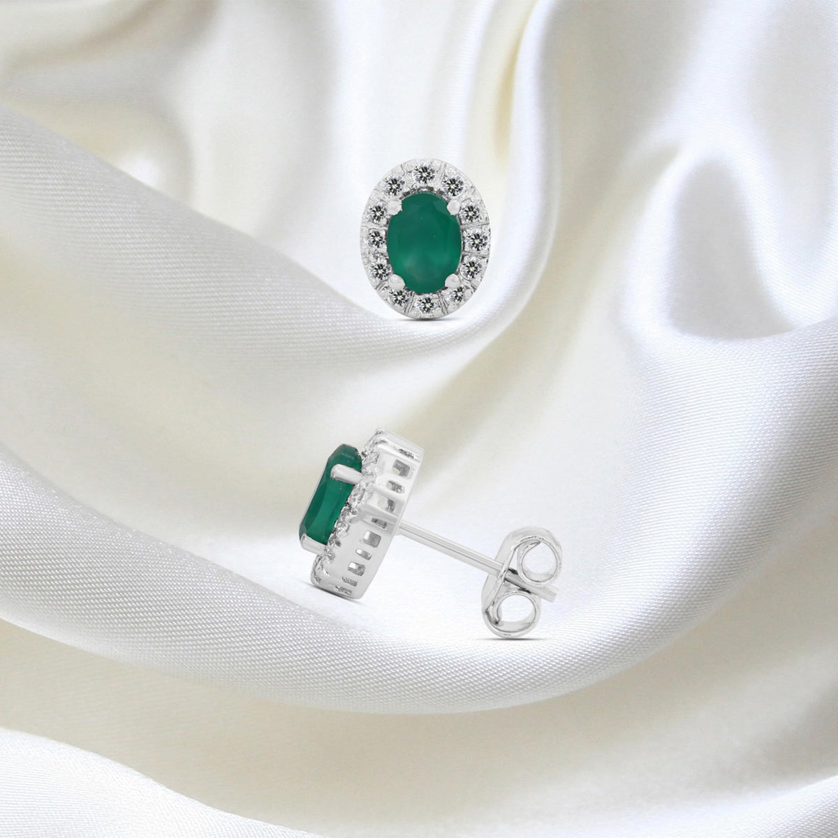 GEMHUB 925 Sterling Silver Gemstone Stud Earrings - Green Onyx 7.20 Ct
