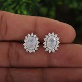 GEMHUB 925 Sterling Silver Gemstone Stud Earrings - White Moonstone 7.95 Ct